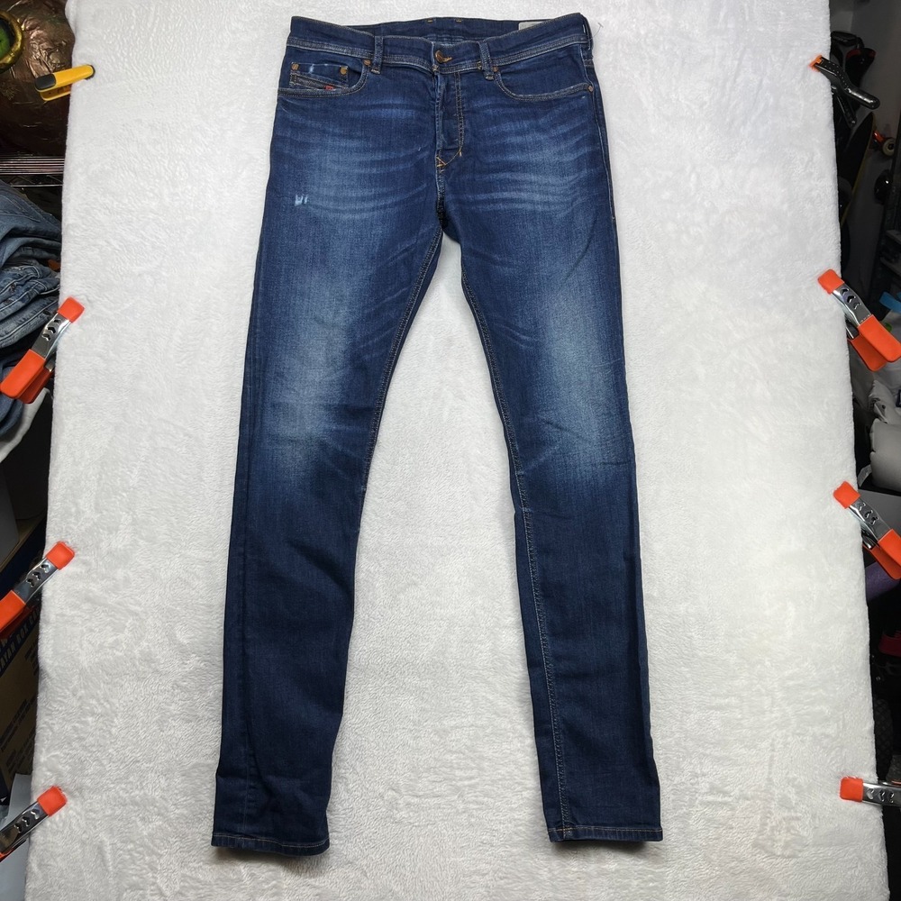 Diesel Tepphar Slim-Carrot Jeans Mens Blue Denim Distressed Button Fly - 34X34
